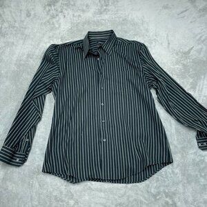 Van Heusen Mens Black Stripe Button-Up Shirt Size Large L/G 16-16.5 a1181